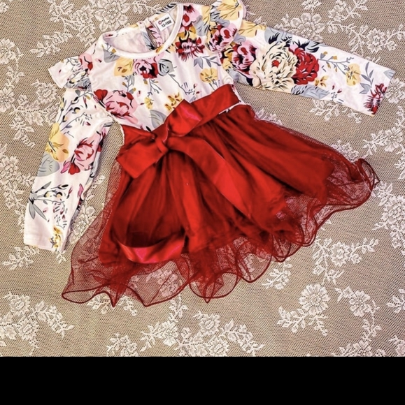 Burgundy Fall Long Sleeve Thanksgiving Dress Girl Outfit Clothes Dress - Picture 2 of 11